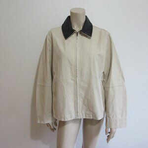 MNG Beige Collared Long Sleeve S Cotton Blend Pockets Zip Closure Jacket